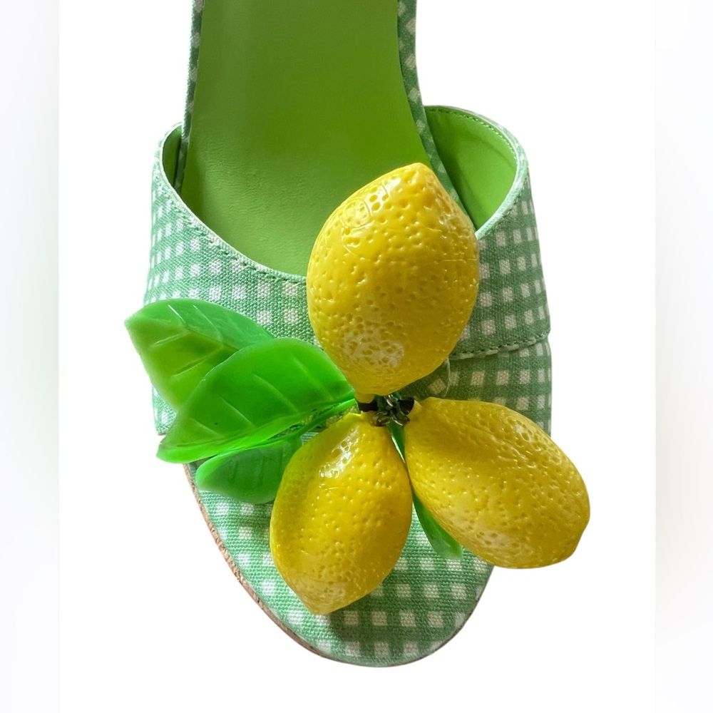 Dollskill NEW Sugar Thrillz Sour Hour Green Gingham Lemon Platform Heels Size 11 - Picture 2 of 16